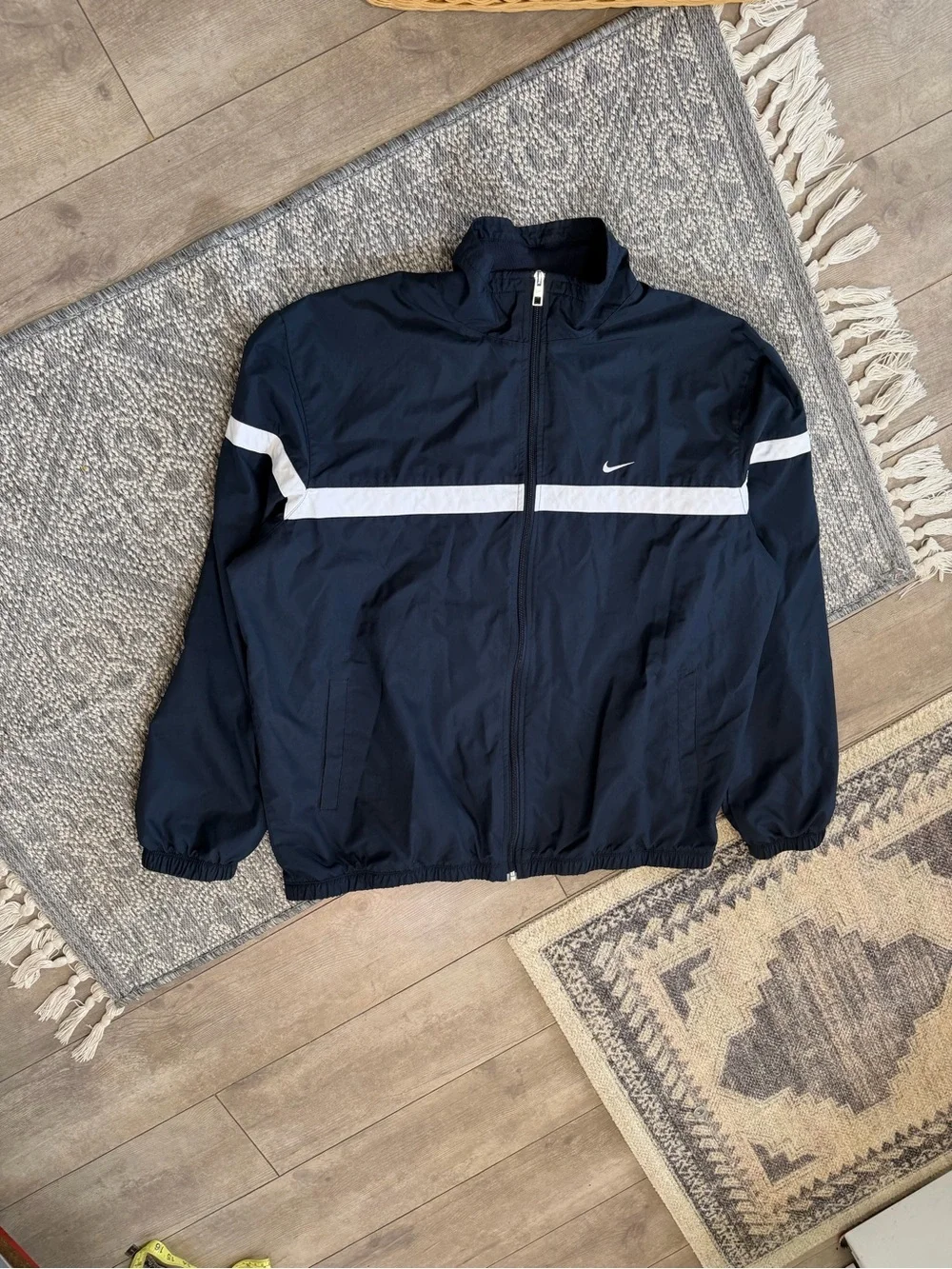 Nike Men's Classic Sptcasl Navy White Zip-Up Long Sleeve Woven Jacket XL